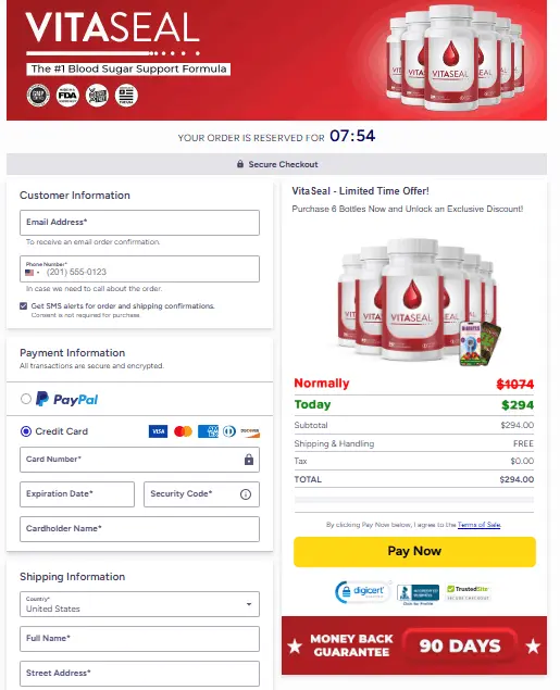 VitaSeal Official Website Secure Order Page
